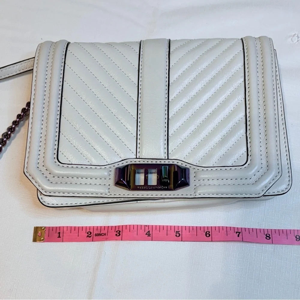 Rebecca Minkoff Ivory Chevron Quilted Small Love Crossbody with Iridescent metal